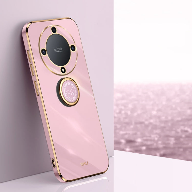 XINLI Straight Edge 6D Electroplate TPU Phone Case with Ring Holder – Ring Holder, TPU, For Honor X8a 2023, For Honor X9a 5G, For Huawei nova Y61 For Honor X9a 5G Cherry Purple