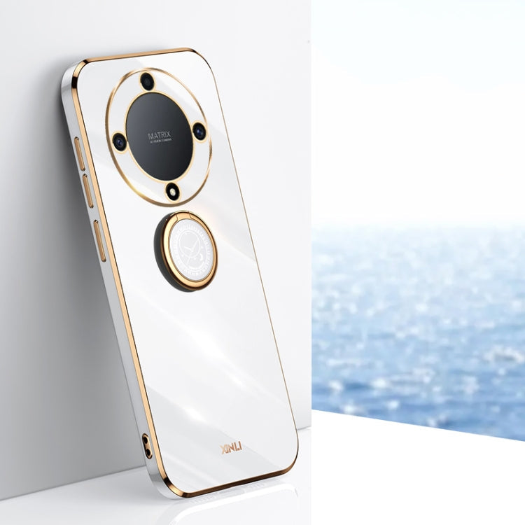 XINLI Straight Edge 6D Electroplate TPU Phone Case with Ring Holder – Ring Holder, TPU, For Honor X8a 2023, For Honor X9a 5G, For Huawei nova Y61 For Honor X9a 5G White