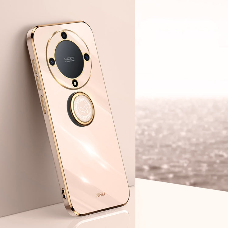 XINLI Straight Edge 6D Electroplate TPU Phone Case with Ring Holder – Ring Holder, TPU, For Honor X8a 2023, For Honor X9a 5G, For Huawei nova Y61 For Honor X9a 5G Pink