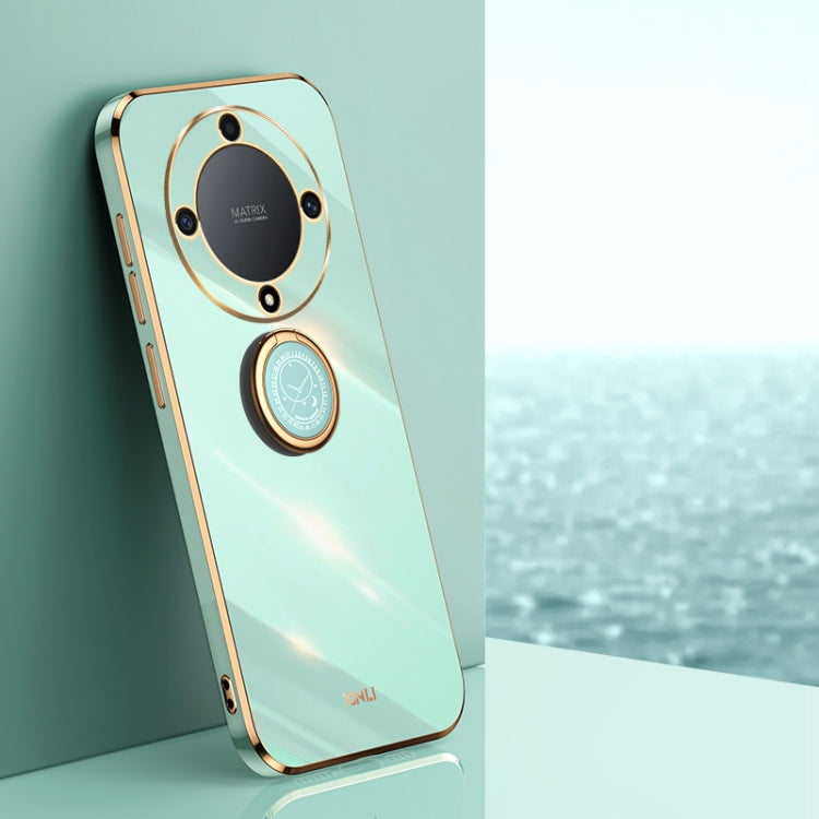 XINLI Straight Edge 6D Electroplate TPU Phone Case with Ring Holder – Ring Holder, TPU, For Honor X8a 2023, For Honor X9a 5G, For Huawei nova Y61 For Honor X9a 5G Mint Green