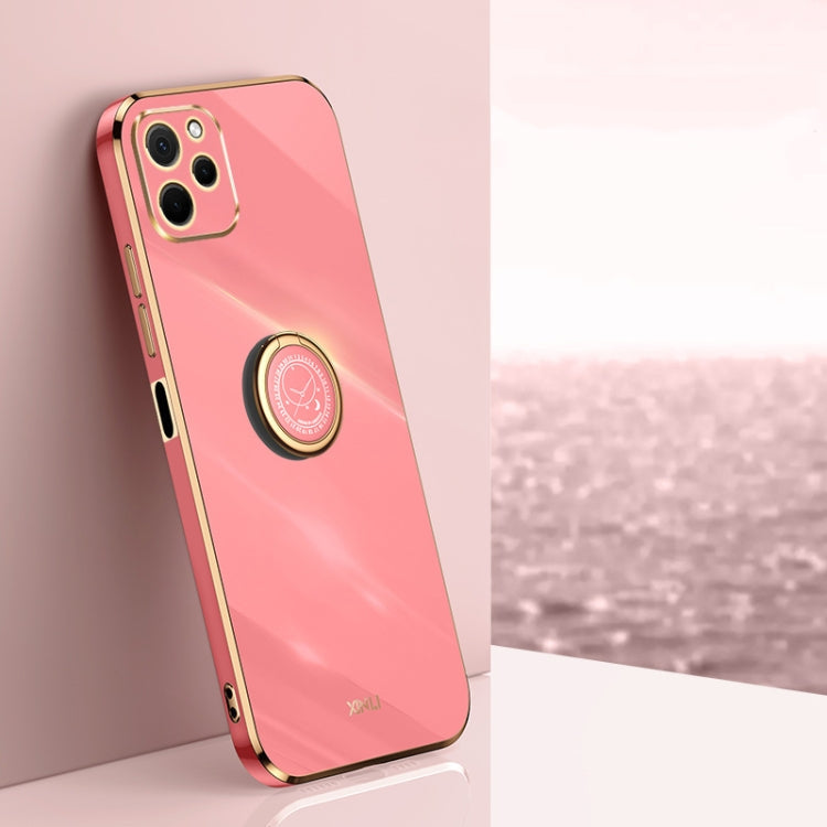XINLI Straight Edge 6D Electroplate TPU Phone Case with Ring Holder – Ring Holder, TPU, For Honor X8a 2023, For Honor X9a 5G, For Huawei nova Y61 For Huawei nova Y61 Hawthorn Red