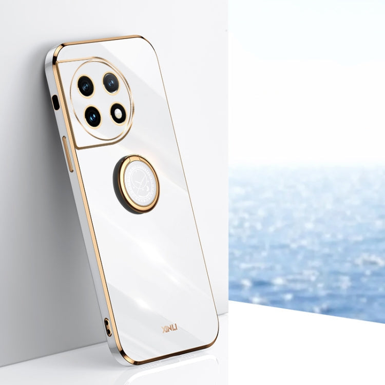 XINLI Straight Edge 6D Electroplate TPU Phone Case with Ring Holder – Ring Holder, TPU, For OnePlus 11, For OnePlus Ace 2, For Realme GT Neo 5 For OnePlus 11 White