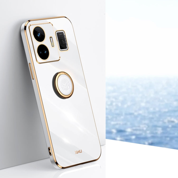 XINLI Straight Edge 6D Electroplate TPU Phone Case with Ring Holder – Ring Holder, TPU, For OnePlus 11, For OnePlus Ace 2, For Realme GT Neo 5 For Realme GT Neo 5 White