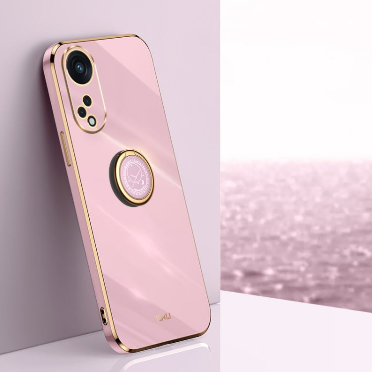 XINLI Straight Edge 6D Electroplate TPU Phone Case with Ring Holder, For OPPO Reno8 T 5G, For vivo Y100, For Samsung Galaxy A24 4G For OPPO Reno8 T 5G Cherry Purple