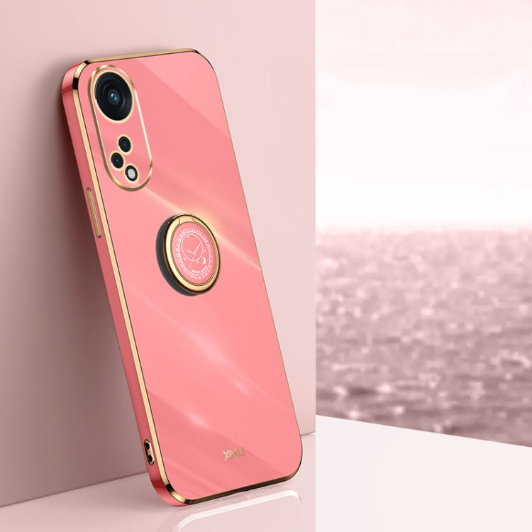 XINLI Straight Edge 6D Electroplate TPU Phone Case with Ring Holder, For OPPO Reno8 T 5G, For vivo Y100, For Samsung Galaxy A24 4G For OPPO Reno8 T 5G Hawthorn Red