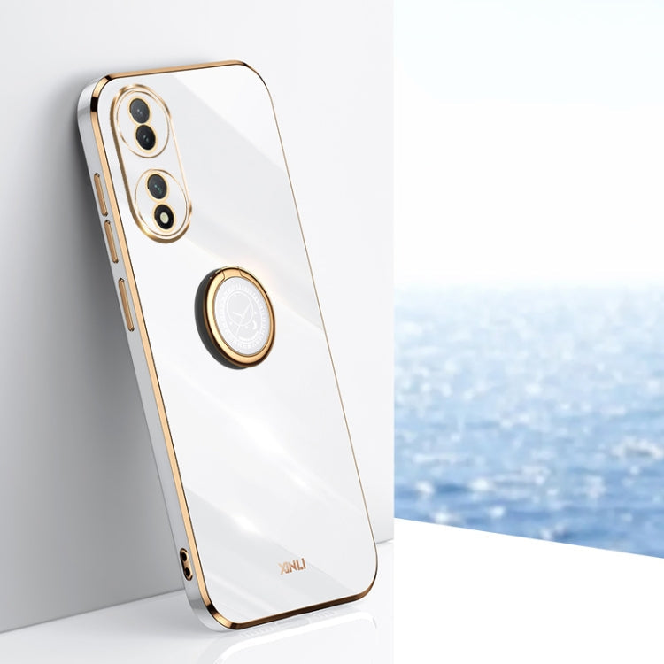 XINLI Straight Edge 6D Electroplate TPU Phone Case with Ring Holder, For OPPO Reno8 T 5G, For vivo Y100, For Samsung Galaxy A24 4G For vivo Y100 White