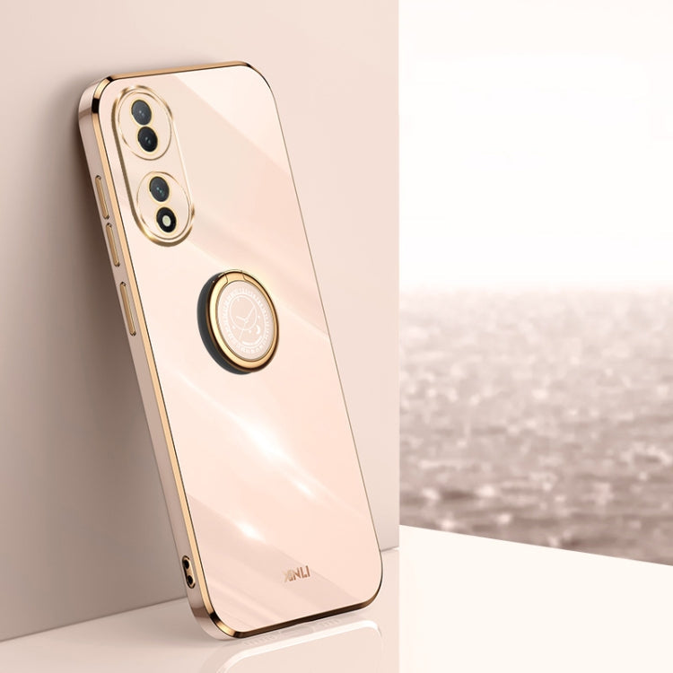 XINLI Straight Edge 6D Electroplate TPU Phone Case with Ring Holder, For OPPO Reno8 T 5G, For vivo Y100, For Samsung Galaxy A24 4G For vivo Y100 Pink