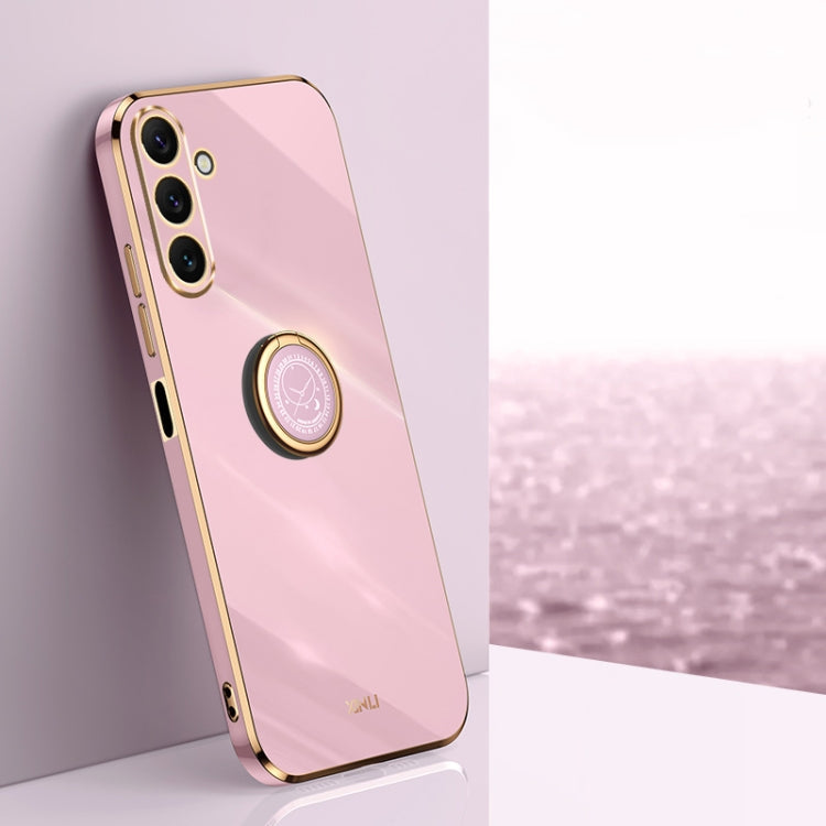 XINLI Straight Edge 6D Electroplate TPU Phone Case with Ring Holder, For OPPO Reno8 T 5G, For vivo Y100, For Samsung Galaxy A24 4G For Samsung Galaxy A24 4G Cherry Purple