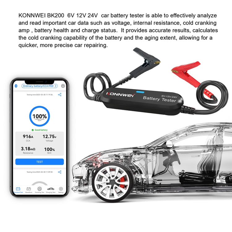 KONNWEI BK200 6V/12V/24V Car Bluetooth Battery Tester – Bluetooth, 4K