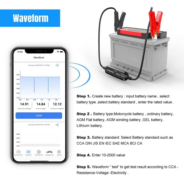 KONNWEI BK200 6V/12V/24V Car Bluetooth Battery Tester – Bluetooth, 4K