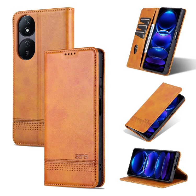 AZNS Magnetic Calf Texture Flip Leather Phone Case – Magnetic, Card Slot, Flip, For Honor Play 50 Plus, For Honor X50, For Honor X50i/90 Lite, For Honor Play 40 For Honor Play 50 Plus Light Brown
