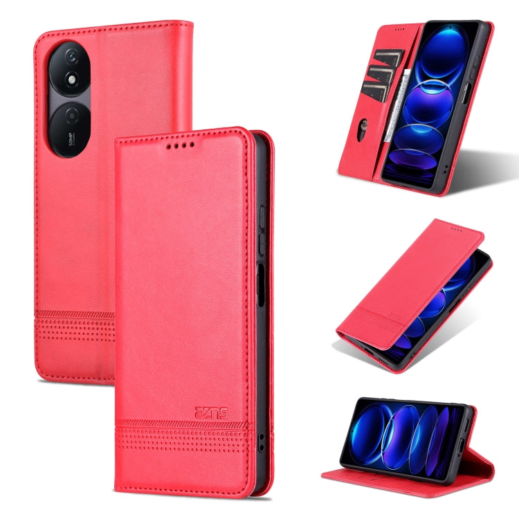 AZNS Magnetic Calf Texture Flip Leather Phone Case – Magnetic, Card Slot, Flip, For Honor Play 50 Plus, For Honor X50, For Honor X50i/90 Lite, For Honor Play 40 For Honor Play 50 Plus Red