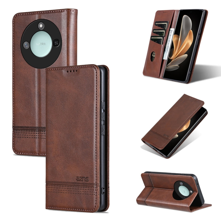 AZNS Magnetic Calf Texture Flip Leather Phone Case – Magnetic, Card Slot, Flip, For Honor X60, For Honor X60i, For Honor Play 60 Plus, For Honor X6b For Honor X60 Dark Brown