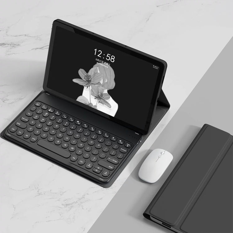 YM-LX106 Round Key Detachable Bluetooth Tablet Keyboard Leather Case with Mouse, YM-LX106 with Mouse – Magnetic, Leather, Fast Charging YM-LX106 with Mouse Black