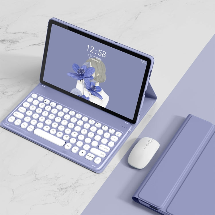 YM-LX106 Round Key Detachable Bluetooth Tablet Keyboard Leather Case with Mouse, YM-LX106 with Mouse – Magnetic, Leather, Fast Charging YM-LX106 with Mouse Purple