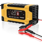 FOXSUR 12V / 24V / 10A Car / Motorcycle Battery Smart Repair Lead-acid Battery Charger, Yellow Yellow EU Plug Yellow