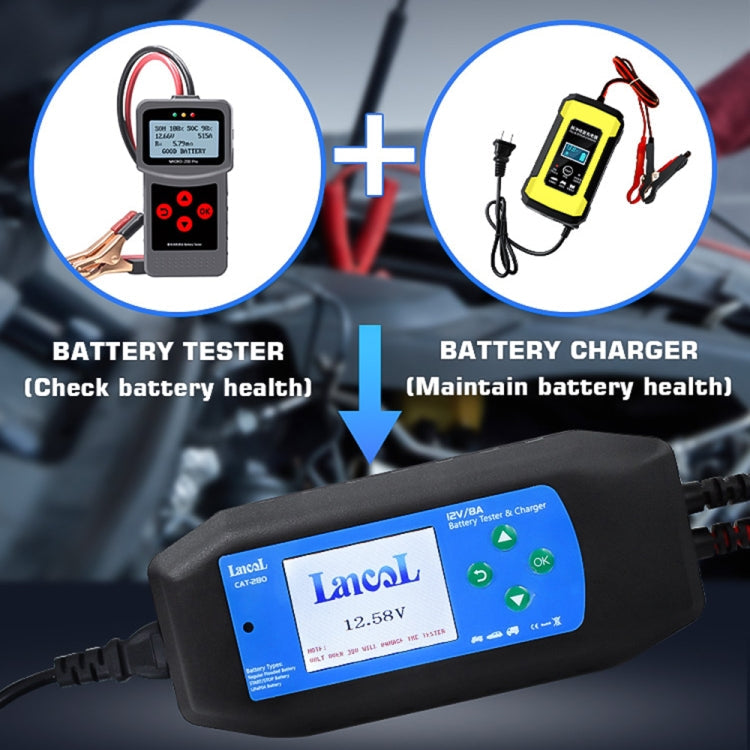 CAT-280 2 in 1 Car Battery Charger & Color Screen Battery Tester, EU Plug – Waterproof