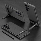 GKK Triumph Ultra-Thin Plain Leather Phone Case with Holder – Leather, Ultra-thin, For Samsung Galaxy S23 Ultra 5G For Samsung Galaxy S23 Ultra 5G Carbon Fiber