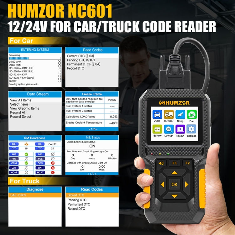 HUMZOR NC601 Car and Truck OBD2 Scan Tool Diagnostic Tool, NC601 – 4K