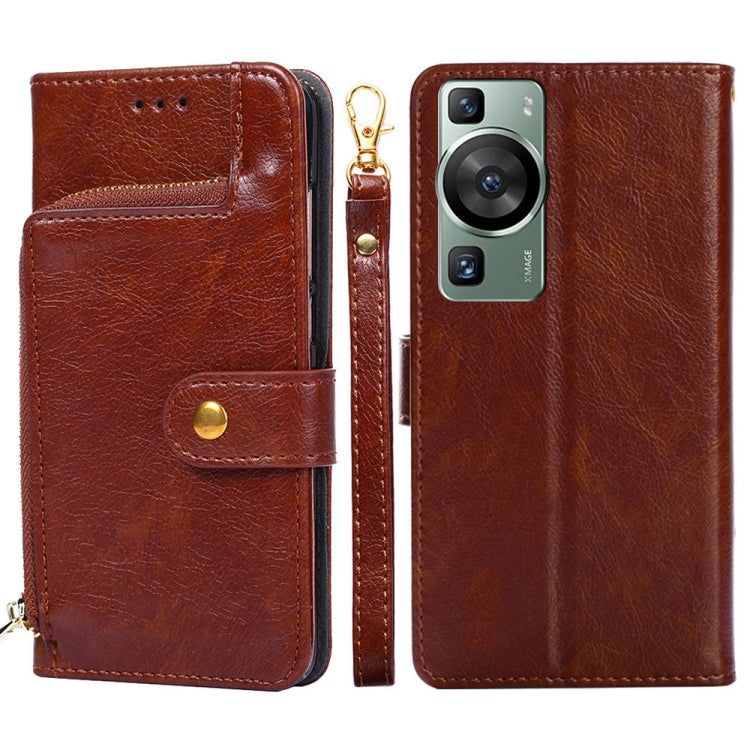 Zipper Bag Leather Phone Case – Card Slot, Leather, TPU, For Huawei P60 / P60 Pro, For Nokia G22, For Honor Magic5, For Honor Magic5 Pro, For Honor X5 4G, For Honor X40 For Huawei P60 P60 Pro Brown