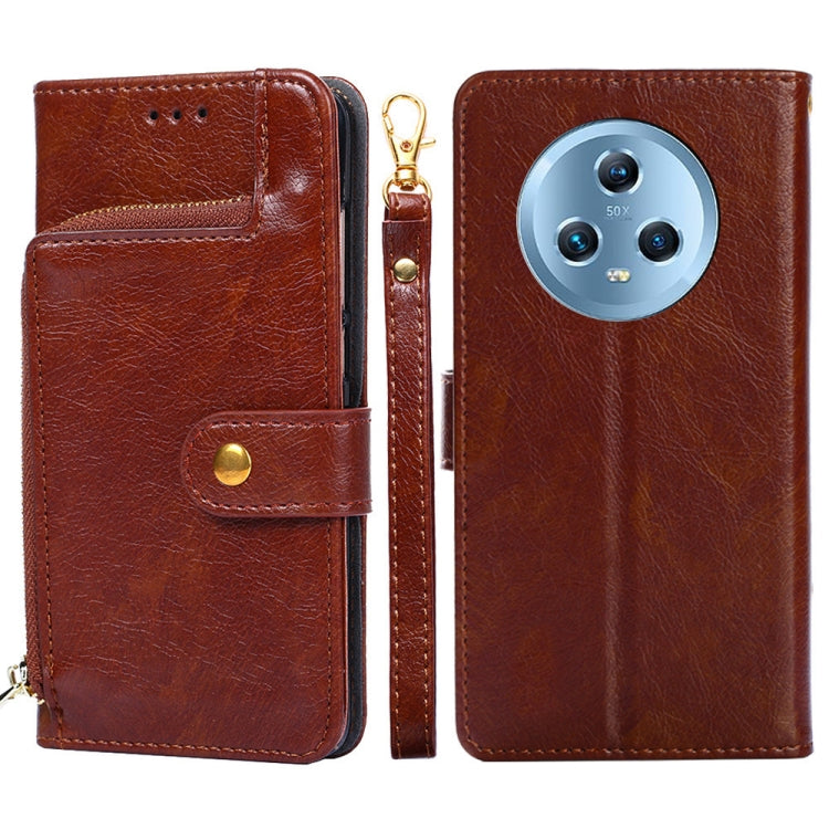 Zipper Bag Leather Phone Case – Card Slot, Leather, TPU, For Huawei P60 / P60 Pro, For Nokia G22, For Honor Magic5, For Honor Magic5 Pro, For Honor X5 4G, For Honor X40 For Honor Magic5 Brown