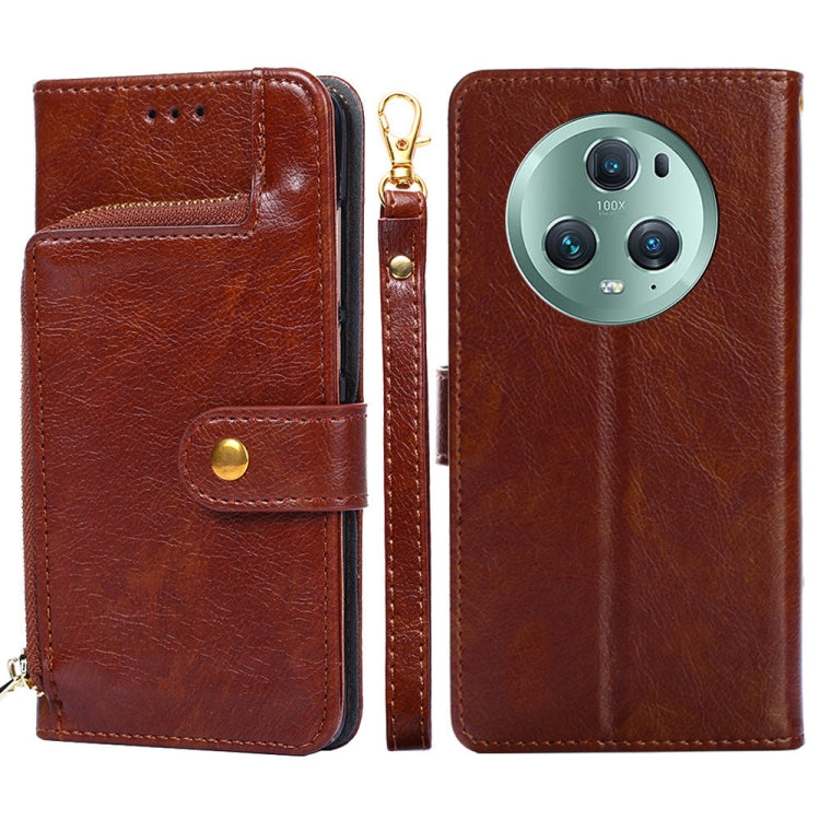 Zipper Bag Leather Phone Case – Card Slot, Leather, TPU, For Huawei P60 / P60 Pro, For Nokia G22, For Honor Magic5, For Honor Magic5 Pro, For Honor X5 4G, For Honor X40 For Honor Magic5 Pro Brown