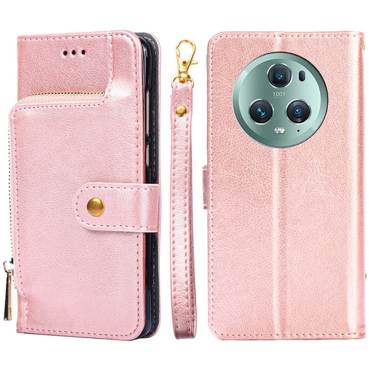 Zipper Bag Leather Phone Case – Card Slot, Leather, TPU, For Huawei P60 / P60 Pro, For Nokia G22, For Honor Magic5, For Honor Magic5 Pro, For Honor X5 4G, For Honor X40 For Honor Magic5 Pro Rose Gold
