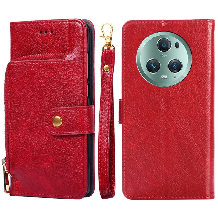 Zipper Bag Leather Phone Case – Card Slot, Leather, TPU, For Huawei P60 / P60 Pro, For Nokia G22, For Honor Magic5, For Honor Magic5 Pro, For Honor X5 4G, For Honor X40 For Honor Magic5 Pro Red
