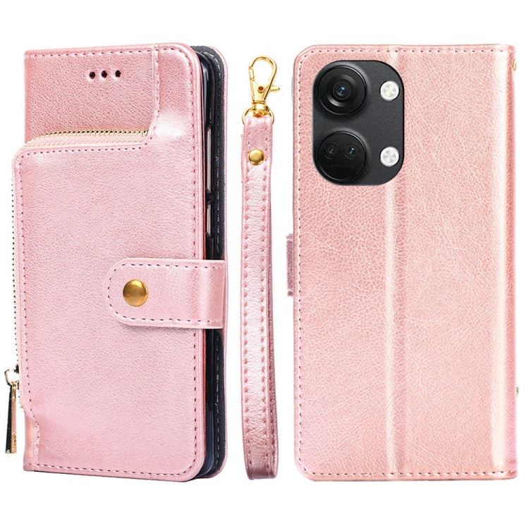 Zipper Bag Leather Phone Case – Card Slot, Leather, TPU, For OnePlus Ace 2V 5G For OnePlus Ace 2V 5G Rose Gold