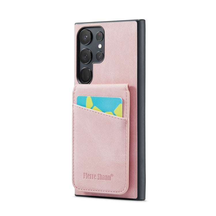 Fierre Shann Crazy Horse Card Holder Back Cover PU Phone Case, For Samsung Galaxy S22 Ultra 5G, For Samsung Galaxy S23+ 5G, For Samsung Galaxy S23 Ultra 5G For Samsung Galaxy S22 Ultra 5G Pink