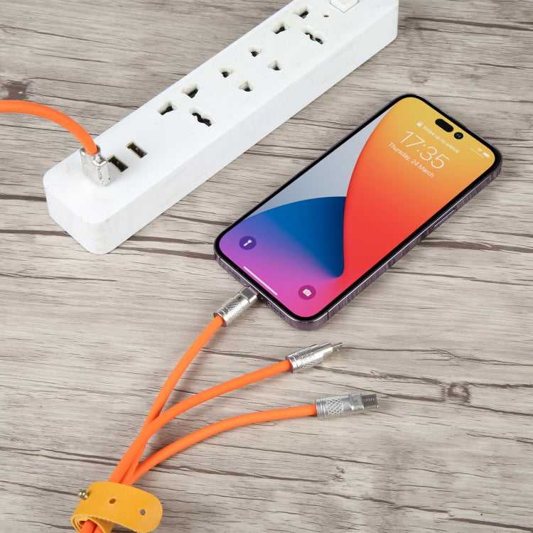 Mech Series 6A 120W 3 in 1 Metal Plug Silicone Fast Charging Data Cable, Length: 1.2m, 1.2m 3 in 1 – Fast Charging, Aluminum Alloy