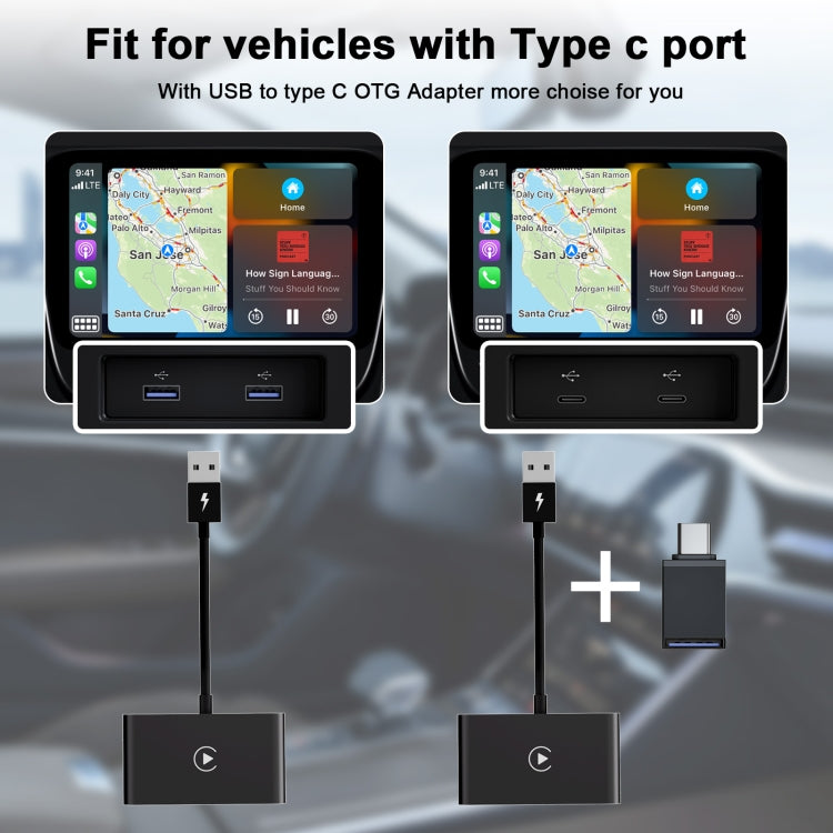 THT-020-2 USB + USB-C / Type-C Wired to Wireless Carplay Adapter for iPhone, THT-020-2 – Durable Build, Easy to Use