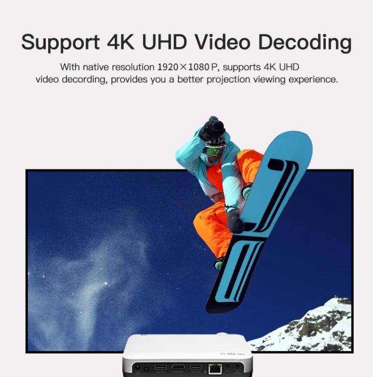 WOWOTO H10S TIDLP DMD 0.45 inch 1920 x 1080P 4K 500ANSI RGB LED Smart Projector, H10S – Bluetooth, TPU, 4K