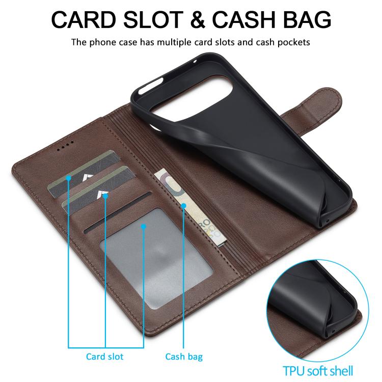 LC.IMEEKE Calf Texture Flip Leather Phone Case – Card Slot, Flip, Leather, For Google Pixel 10 / 10 Pro, For Google Pixel 9a, For Google Pixel 9 Pro XL, For Google Pixel 9 / 9 Pro