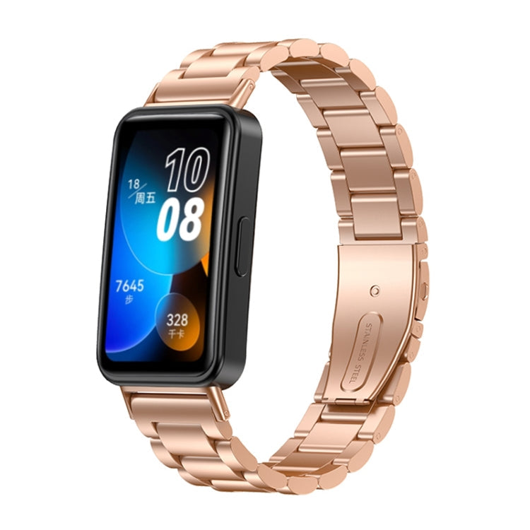 16mm Three Strains Metal Replacement Watch Band, For Huawei Band 8 For Huawei Band 8 Rose Gold