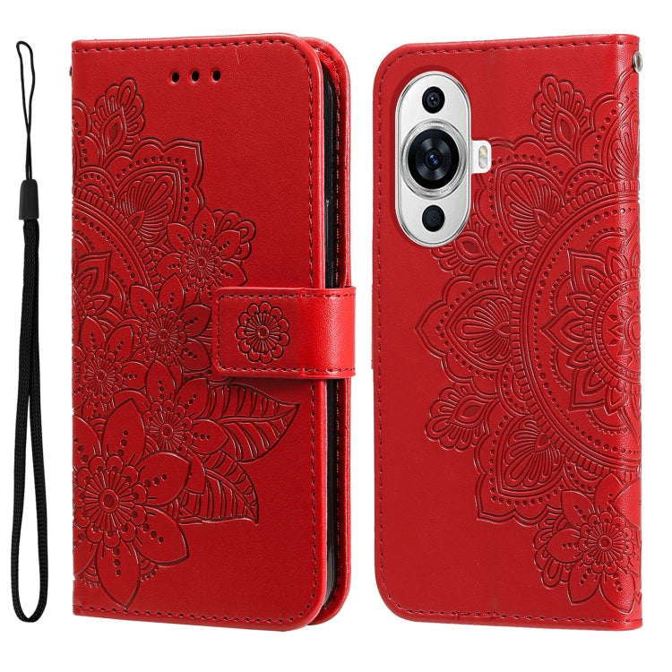 Seven-petal Flowers Embossing Leather Phone Case – Wear-resistant, Card Slot, Kickstand, For Huawei Mate 60, For Huawei Mate 60 Pro, For Huawei Enjoy 60X, For Huawei nova 11 Pro