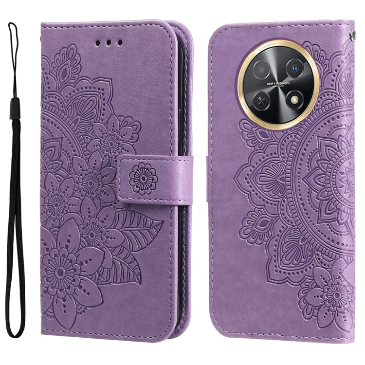 Seven-petal Flowers Embossing Leather Phone Case – Wear-resistant, Card Slot, Kickstand, For Huawei Mate 60, For Huawei Mate 60 Pro, For Huawei Enjoy 60X, For Huawei nova 11 Pro