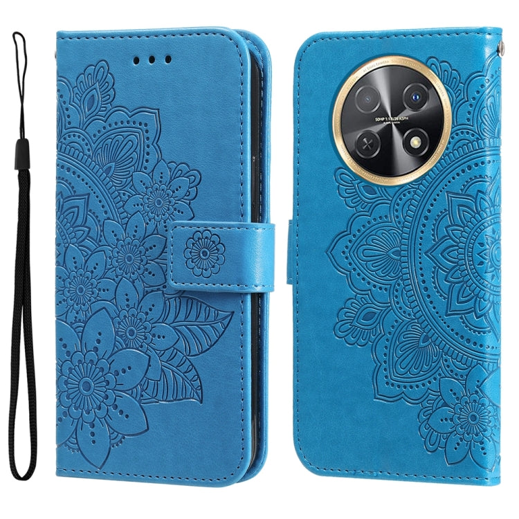 Seven-petal Flowers Embossing Leather Phone Case – Wear-resistant, Card Slot, Kickstand, For Huawei Mate 60, For Huawei Mate 60 Pro, For Huawei Enjoy 60X, For Huawei nova 11 Pro