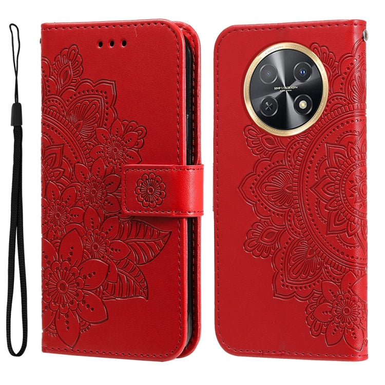 Seven-petal Flowers Embossing Leather Phone Case – Wear-resistant, Card Slot, Kickstand, For Huawei Mate 60, For Huawei Mate 60 Pro, For Huawei Enjoy 60X, For Huawei nova 11 Pro