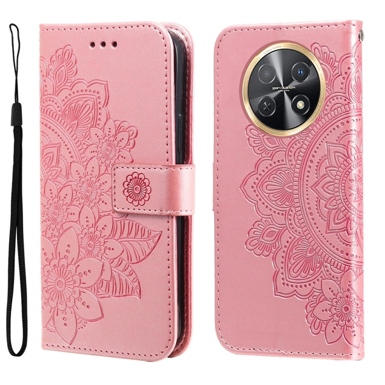 Seven-petal Flowers Embossing Leather Phone Case – Wear-resistant, Card Slot, Kickstand, For Huawei Mate 60, For Huawei Mate 60 Pro, For Huawei Enjoy 60X, For Huawei nova 11 Pro
