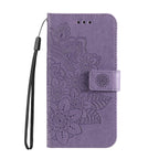 Seven-petal Flowers Embossing Leather Phone Case – Wear-resistant, Card Slot, Kickstand, For Huawei Mate 60, For Huawei Mate 60 Pro, For Huawei Enjoy 60X, For Huawei nova 11 Pro
