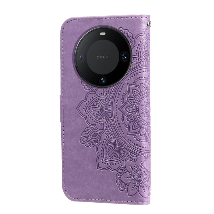 Seven-petal Flowers Embossing Leather Phone Case – Wear-resistant, Card Slot, Kickstand, For Huawei Mate 60, For Huawei Mate 60 Pro, For Huawei Enjoy 60X, For Huawei nova 11 Pro