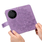 Seven-petal Flowers Embossing Leather Phone Case – Wear-resistant, Card Slot, Kickstand, For Huawei Mate 60, For Huawei Mate 60 Pro, For Huawei Enjoy 60X, For Huawei nova 11 Pro