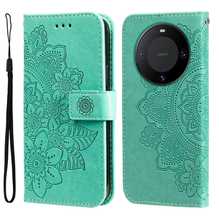Seven-petal Flowers Embossing Leather Phone Case – Wear-resistant, Card Slot, Kickstand, For Huawei Mate 60, For Huawei Mate 60 Pro, For Huawei Enjoy 60X, For Huawei nova 11 Pro