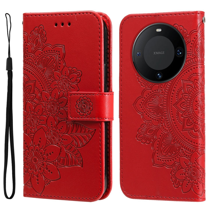 Seven-petal Flowers Embossing Leather Phone Case – Wear-resistant, Card Slot, Kickstand, For Huawei Mate 60, For Huawei Mate 60 Pro, For Huawei Enjoy 60X, For Huawei nova 11 Pro