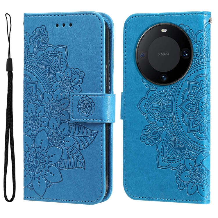 Seven-petal Flowers Embossing Leather Phone Case – Wear-resistant, Card Slot, Kickstand, For Huawei Mate 60, For Huawei Mate 60 Pro, For Huawei Enjoy 60X, For Huawei nova 11 Pro