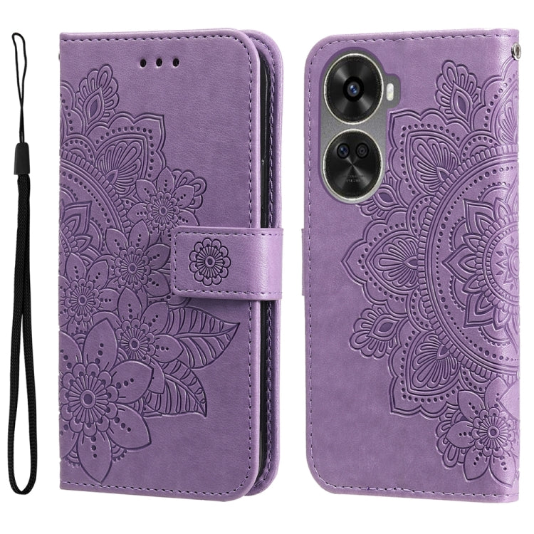 Seven-petal Flowers Embossing Leather Phone Case – Wear-resistant, Card Slot, Kickstand, For Huawei Enjoy 70 Pro, For Huawei Enjoy 70, For Huawei nova 11 SE, For Huawei nova 12 Pro For Huawei nova 11 SE Light Purple