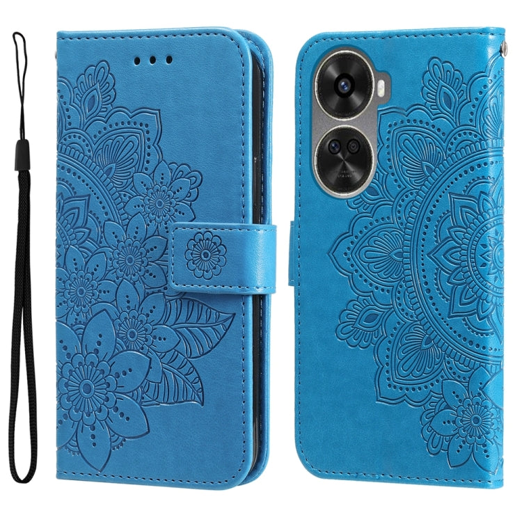 Seven-petal Flowers Embossing Leather Phone Case – Wear-resistant, Card Slot, Kickstand, For Huawei Enjoy 70 Pro, For Huawei Enjoy 70, For Huawei nova 11 SE, For Huawei nova 12 Pro For Huawei nova 11 SE Blue