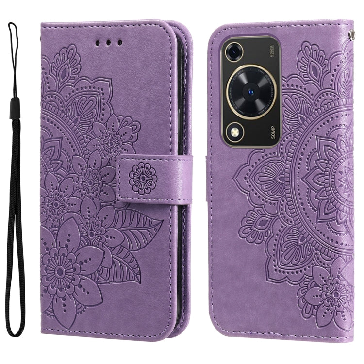 Seven-petal Flowers Embossing Leather Phone Case – Wear-resistant, Card Slot, Kickstand, For Huawei Enjoy 70 Pro, For Huawei Enjoy 70, For Huawei nova 11 SE, For Huawei nova 12 Pro For Huawei Enjoy 70 Light Purple