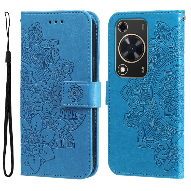 Seven-petal Flowers Embossing Leather Phone Case – Wear-resistant, Card Slot, Kickstand, For Huawei Enjoy 70 Pro, For Huawei Enjoy 70, For Huawei nova 11 SE, For Huawei nova 12 Pro For Huawei Enjoy 70 Blue